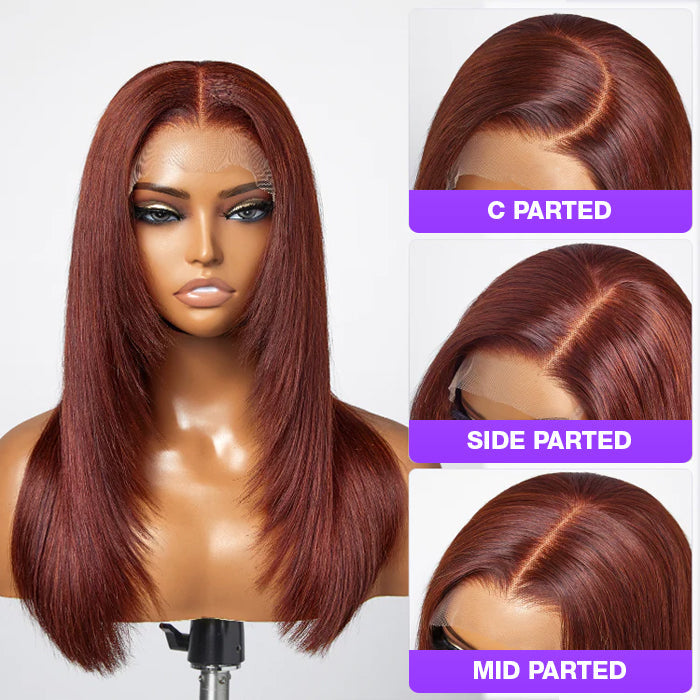 #33 Reddish Brown Layered Cut Straight Wigs 13x4/5x5 HD Lace Frontal Human Hair Wigs