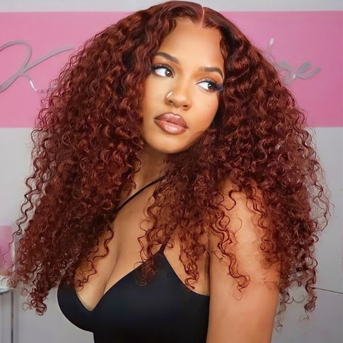 Reddish Brown 5x5/13x4 HD Lace Wig #33 Auburn Colored Deep Wave Lace Front Human Hair Wigs For Women