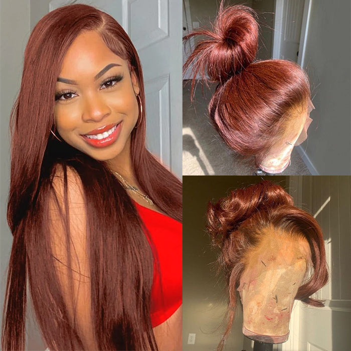 #33 Reddish Brown Color 360 Lace Frontal Wigs Glueless HD Lace Human Hair Wigs