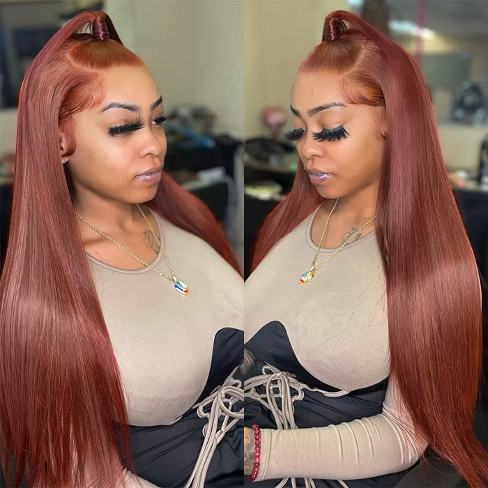 #33 Reddish Brown Color 360 Lace Frontal Wigs Glueless HD Lace Human Hair Wigs