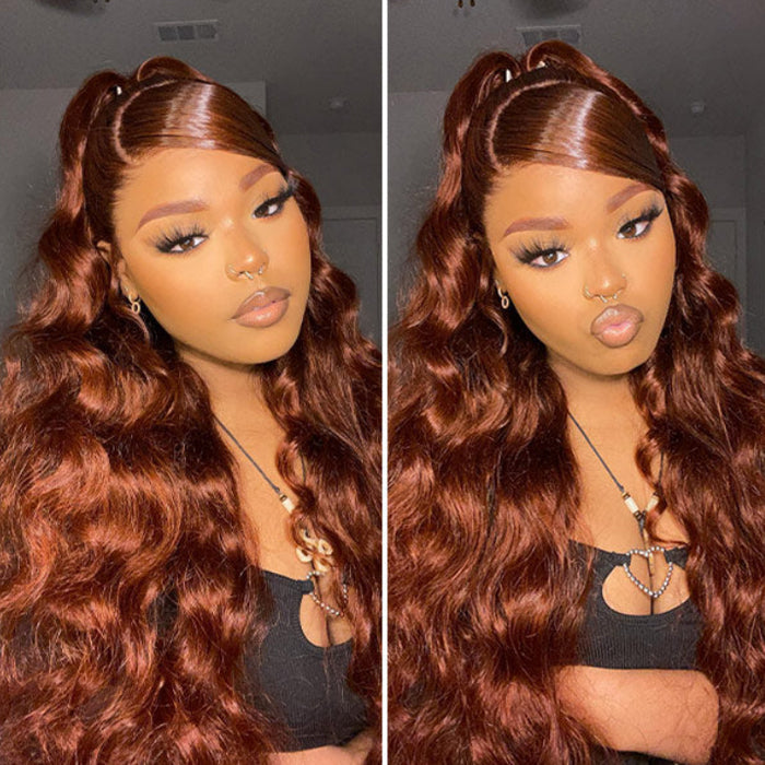 #33 Reddish Brown Color 360 Lace Frontal Wigs Glueless HD Lace Human Hair Wigs