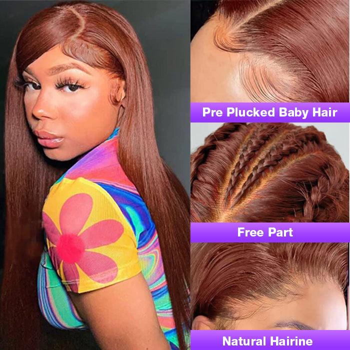 #33 Reddish Brown Color 360 Lace Frontal Wigs Glueless HD Lace Human Hair Wigs