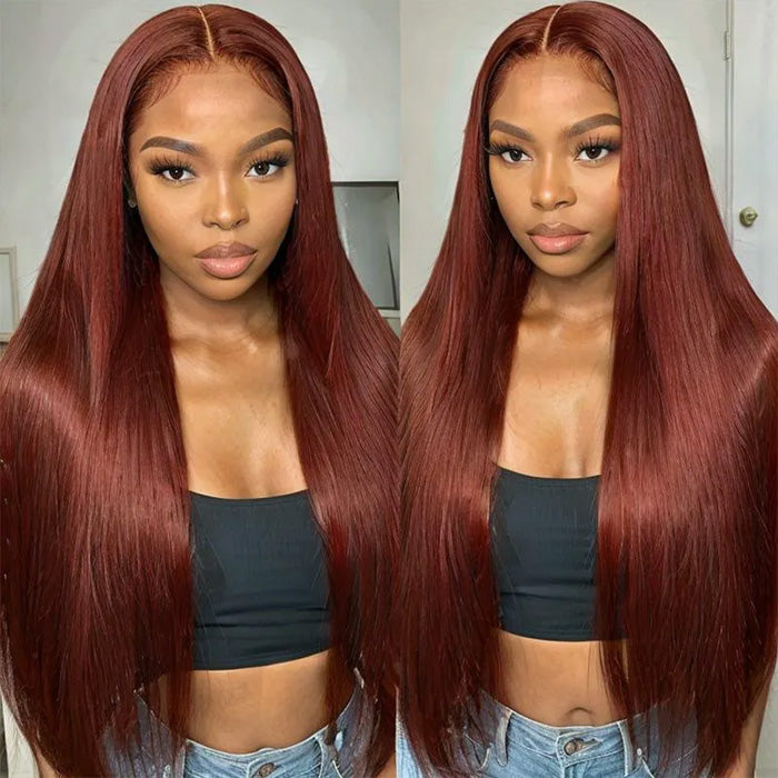 #33 Reddish Brown Color Glueless 8*5 Pre Cut HD Lace Closure Wigs Ready & Go Wig