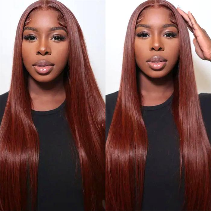 #33 Reddish Brown Glueless Ready & Go Wigs 8*5 Pre Cut Lace Closure Wigs