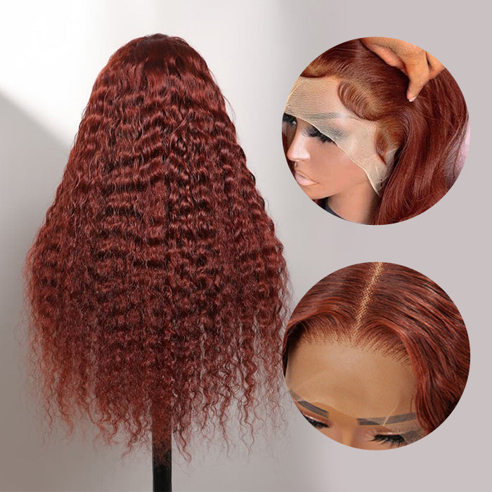 #33 Auburn Color Deep Wave 13x4/4x4 HD Lace Front Human Hair Wigs For Women High Quality Wigs