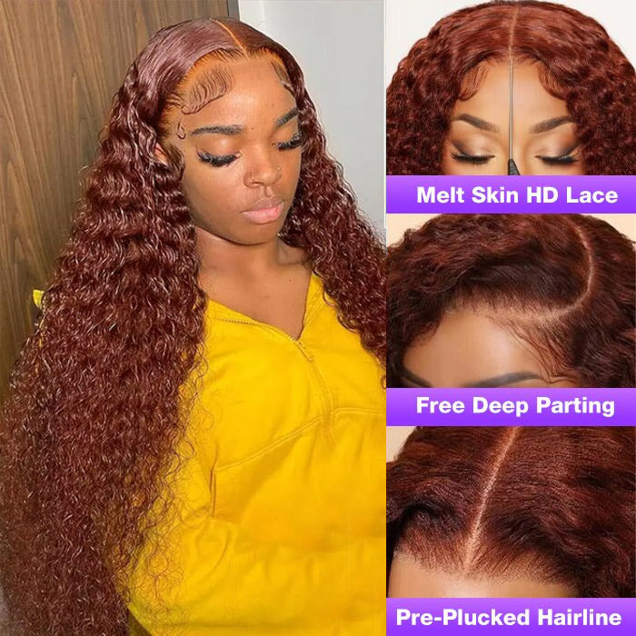 #33 Auburn Color Deep Wave 13x4/4x4 HD Lace Front Human Hair Wigs For Women High Quality Wigs