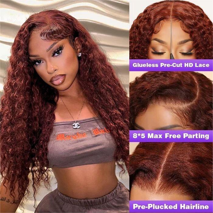 #33 Reddish Brown Glueless Ready & Go Wigs 8*5 Pre Cut Lace Closure Wigs