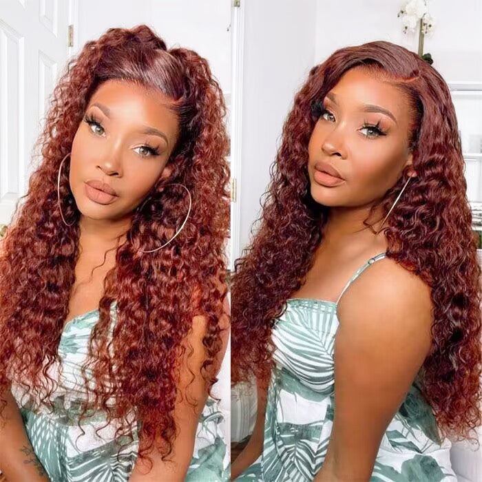 Reddish Brown 5x5/13x4 HD Lace Wig #33 Auburn Colored Deep Wave Lace Front Human Hair Wigs For Women