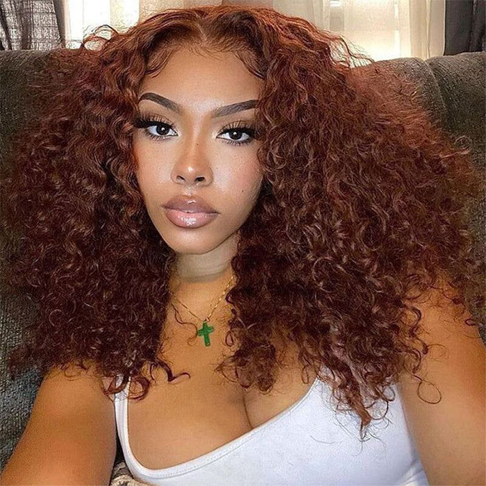 #33 Dark Auburn Color Short Bob Red Brown Wig 13x4/4x4 Bob Lace Frontal Wigs 150% Density