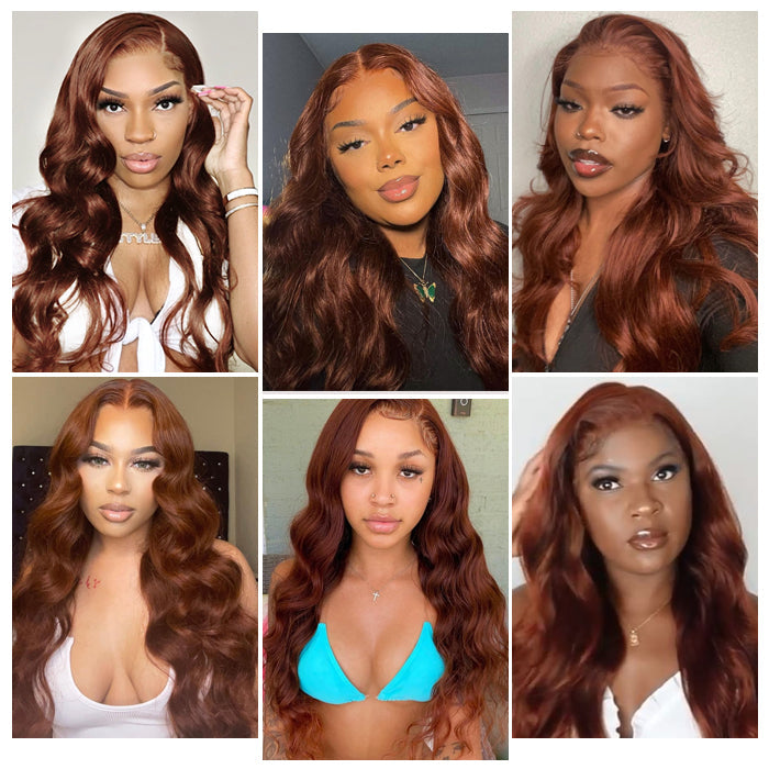 Reddish Brown Human Hair Body Wave Wigs 13X4 HD Lace Front Wigs Pre-Plucked Hairline