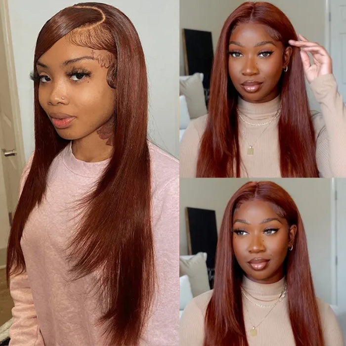 #33 Red Brown Auburn Colored Straight Lace Front Wig 13x4 13x6 HD Transparent Lace Frontal Wigs