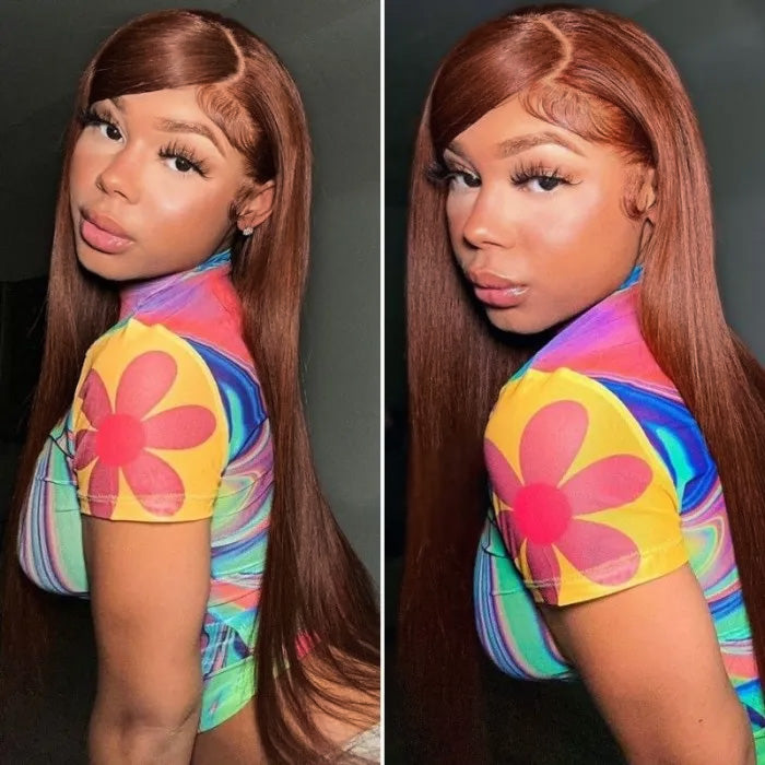 #33 Red Brown Auburn Colored Straight Lace Front Wig 13x4 13x6 HD Transparent Lace Frontal Wigs