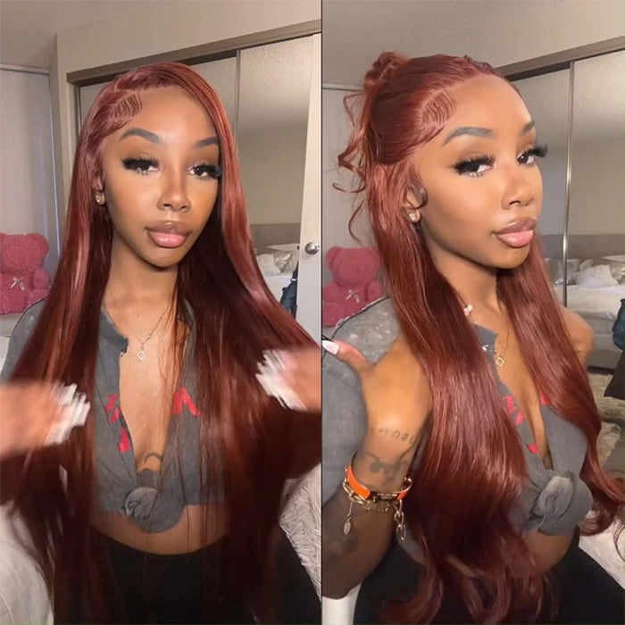 #33 Red Brown Auburn Colored Straight Lace Front Wig 13x4 13x6 HD Transparent Lace Frontal Wigs