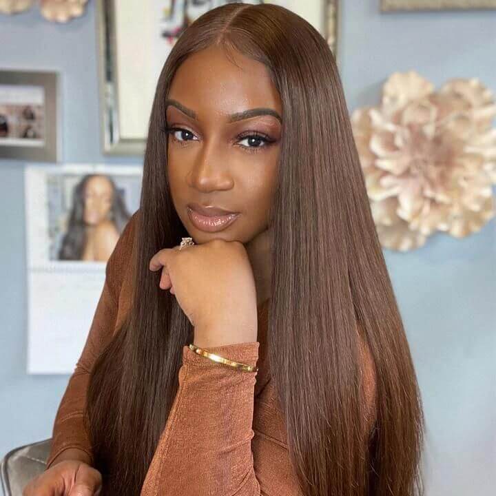 #4 Brown Wig Straight & Body Wave Natural Human Hair Wig Colored Lace Front Wigs