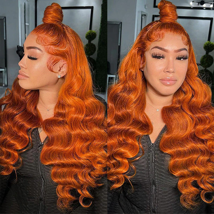 Ginger Orange Colored 360 Lace Frontal Wigs Glueless HD Lace Human Hair Wigs