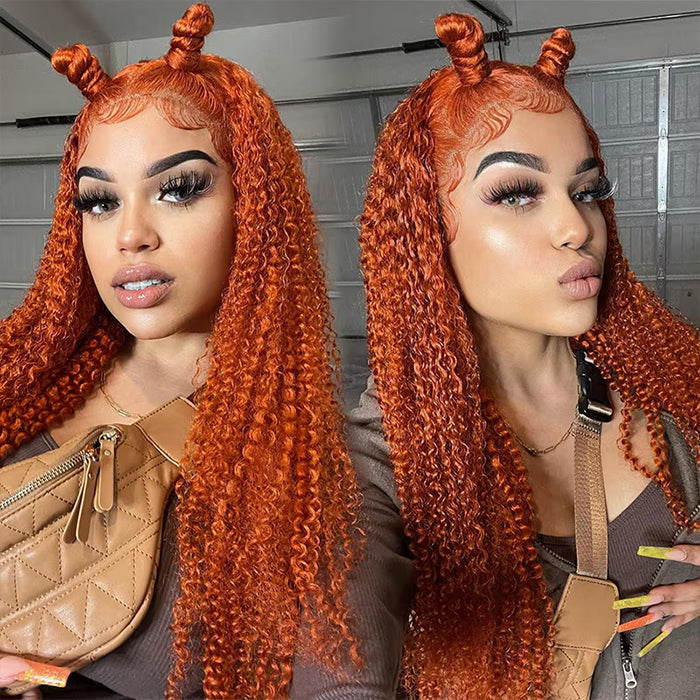 Ginger Orange Colored 360 Lace Frontal Wigs Glueless HD Lace Human Hair Wigs