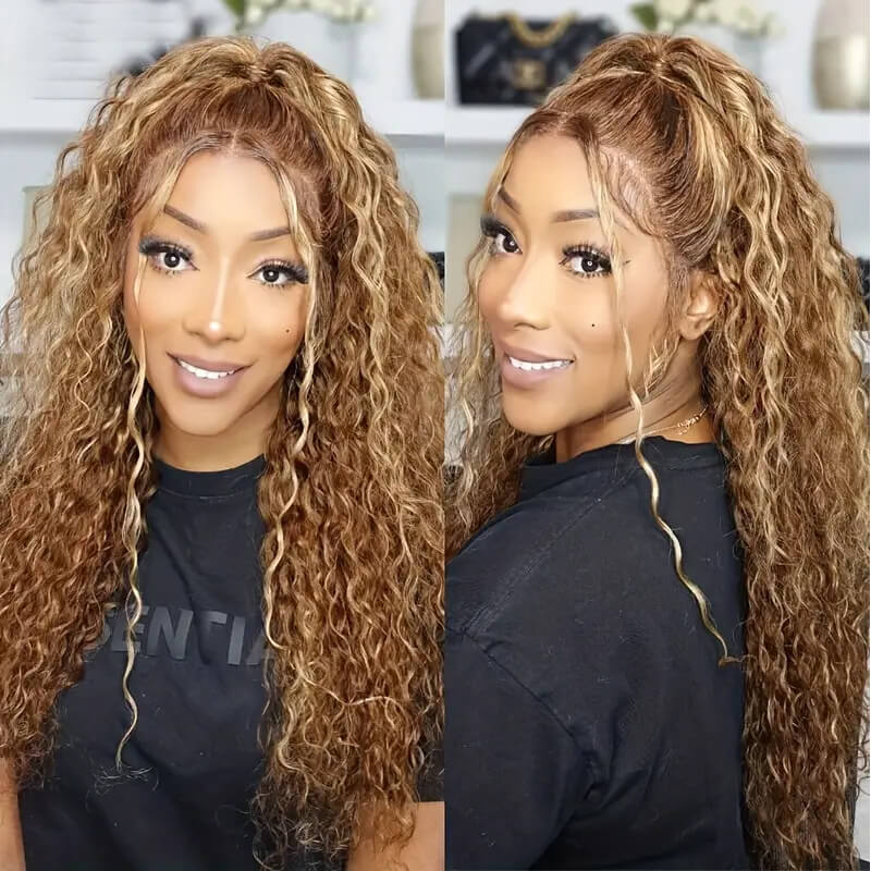 Highlights Pre Plucked 360 Transparent Lace Frontal Wig Straight Deep Wave Human Hair Wigs