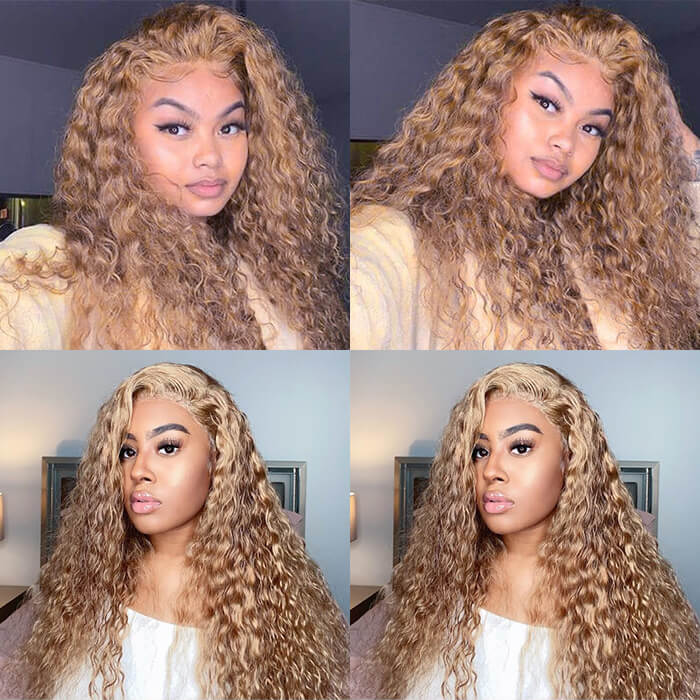 Water Wave Honey Blonde 13*4 13*6 HD Transparent Lace Frontal Wigs #27 Colored Human Hair Wig For Women