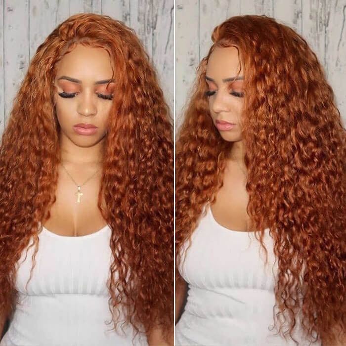 Water Wave Ginger Colored Lace Front Human Hair Wigs Pre Plucked Natural Hairline