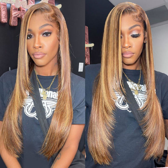 Hermosa Layered Cut 4/27 Highlight 13x4 Transparent Lace Wigs Straight Human Hair Wigs