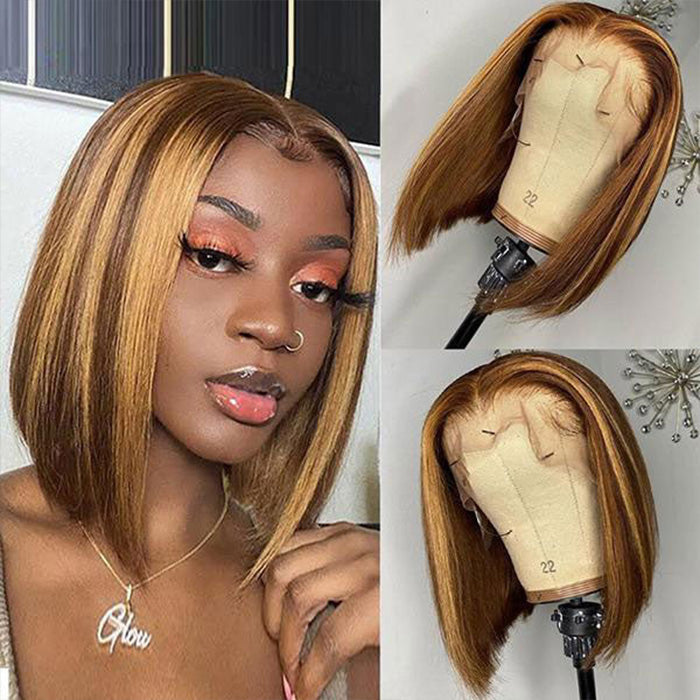 P4/27 Highlight Short Bob Wigs 13x4/13x6 Lace Front Human Hair Wigs with Baby Hair Pre Plucked with Natural Hairline