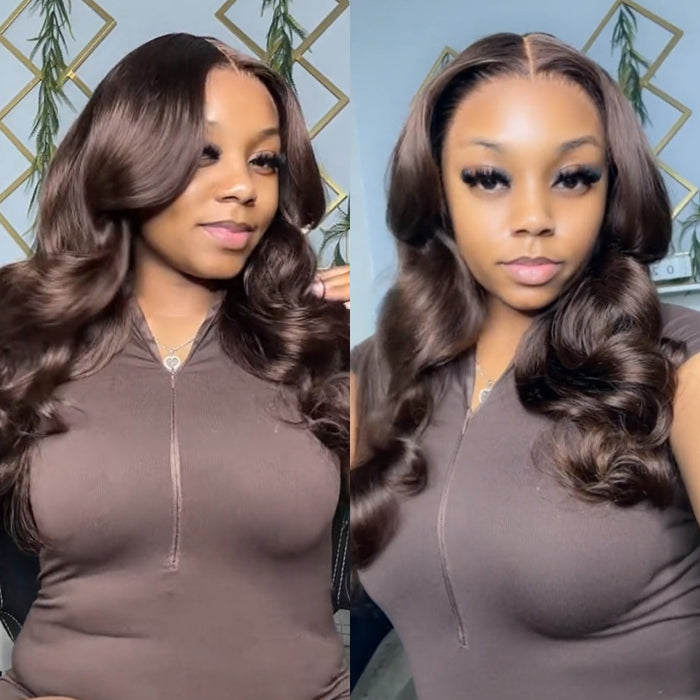 #4 Chocolate Brown 13x4 HD Lace Front Wigs Human Hair Wigs With Pre Plucked Natural Hairline