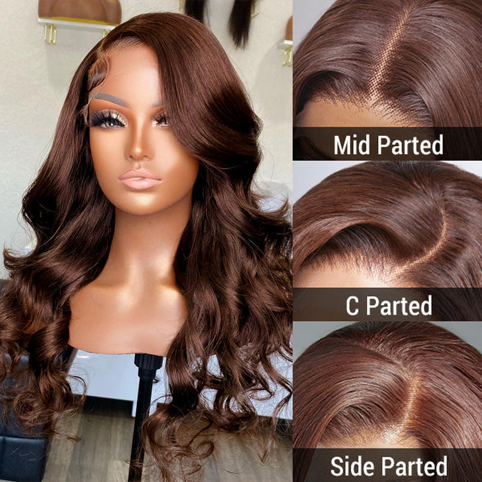 C Part 13x4 HD Lace Front Wigs #4 Chocolate Brown Glueless Human Hair Wigs