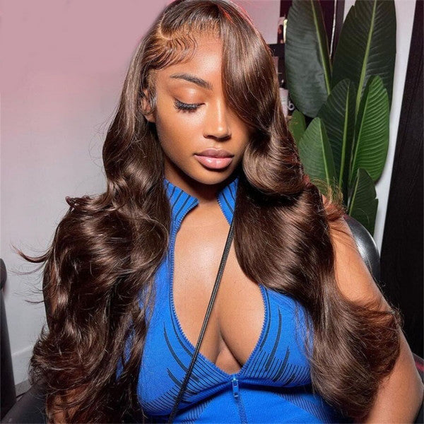 C Part 13x4 HD Lace Front Wigs #4 Chocolate Brown Glueless Human Hair Wigs