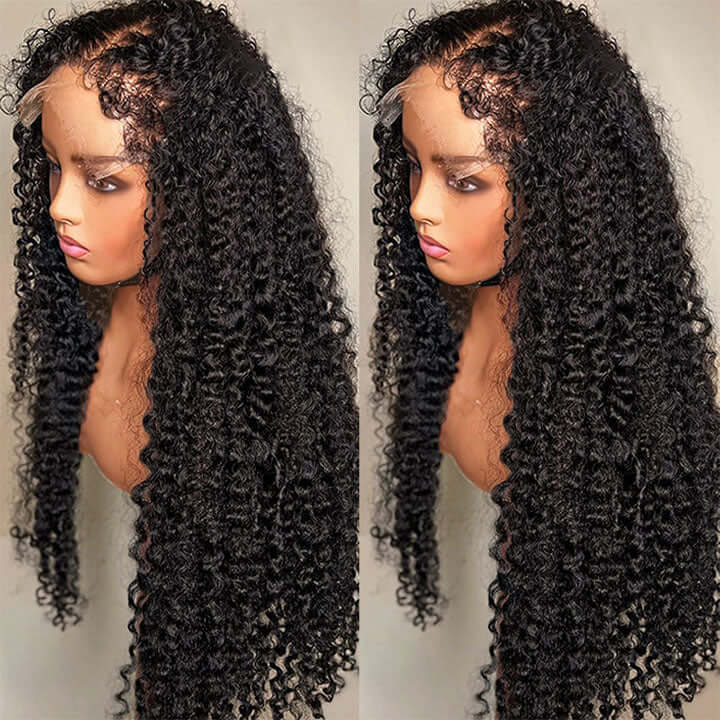 4C Edges Hairline Wig Transparent 13x4 HD Lace Pre-Plucked Curly Human Hair Wig with Curly Baby Hair