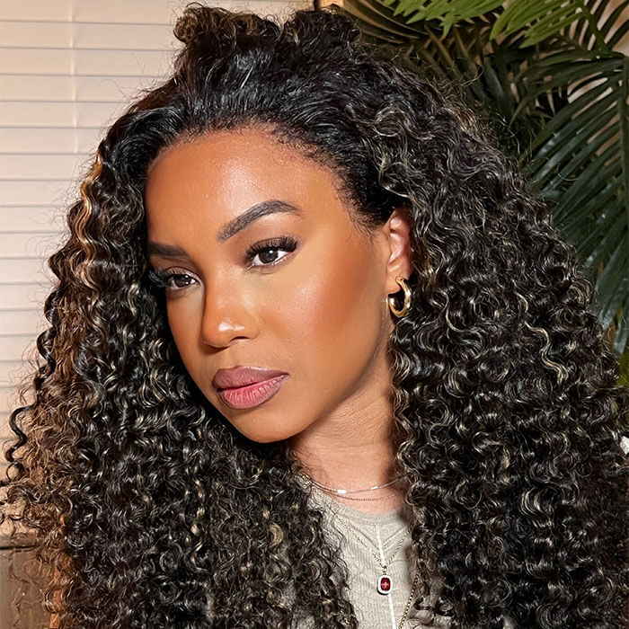 4C Edges Highlight Curly Wig Pre Bleached Knots HD Lace Front Wig Ready Go Glueless Wigs