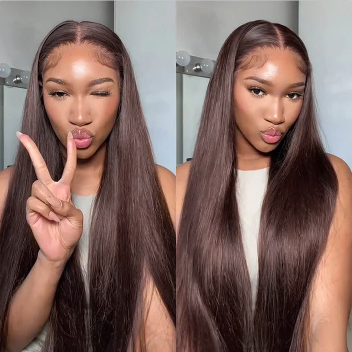 #4 Chocolate Brown 8*5 Pre Cut HD Lace Closure Wigs Glueless Ready & Go Wig