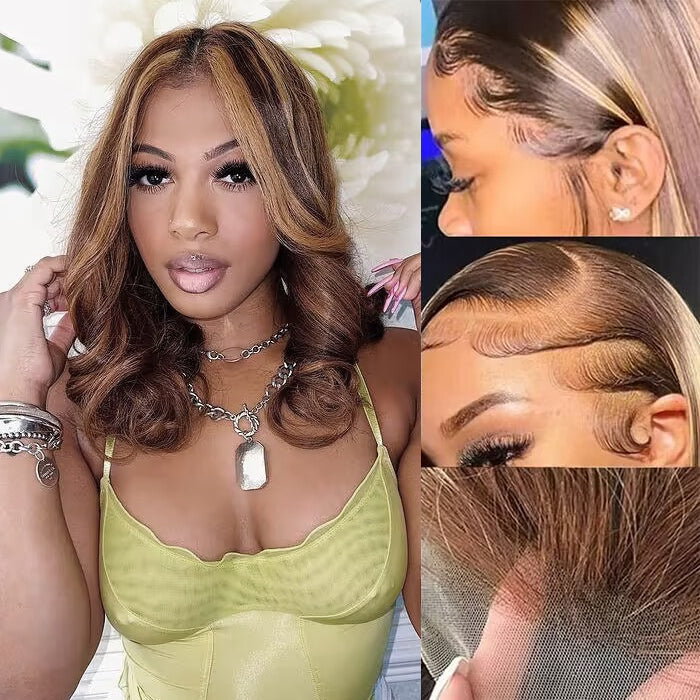 Body Wave P4/27 Highlight Short Bob Wigs 13x4/4x4 Lace Front Human Hair Wigs with Baby Hair Pre Plucked