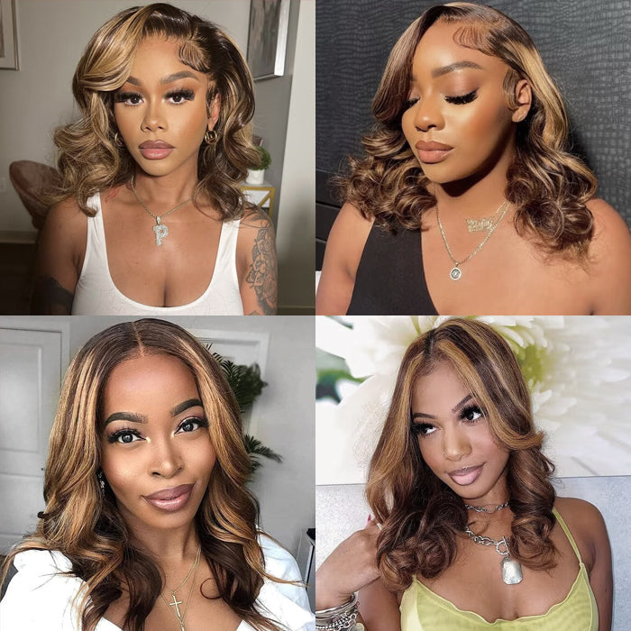 Body Wave P4/27 Highlight Short Bob Wigs 13x4/4x4 Lace Front Human Hair Wigs with Baby Hair Pre Plucked