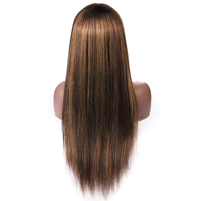 4/27 Honey Blond Highlight Straight Human Hair Wig With Bangs Virgin Human Hair Lace Front Wigs