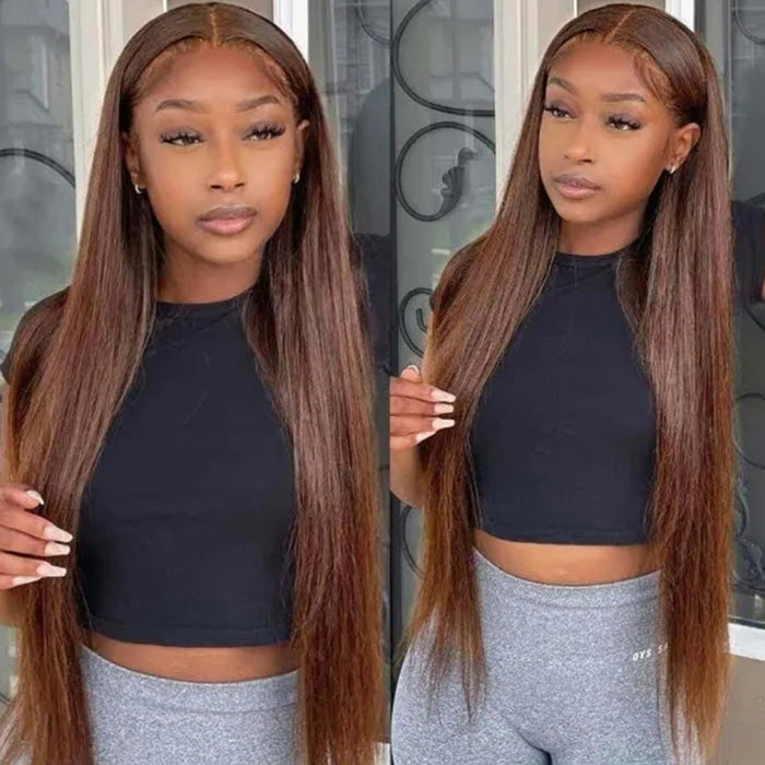 #4 Chocolate Brown Color Glueless Ready & Go Wig 8*5 Pre Cut HD Lace Closure Wigs