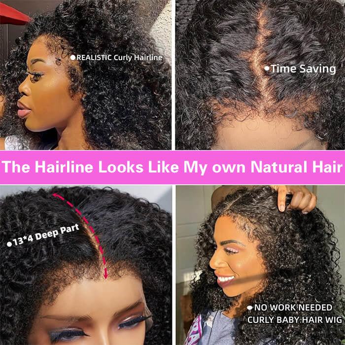 4C Curly Edges Hairline Glueless Curly Lace Front Human Hair Wig With Super Natural Hairline