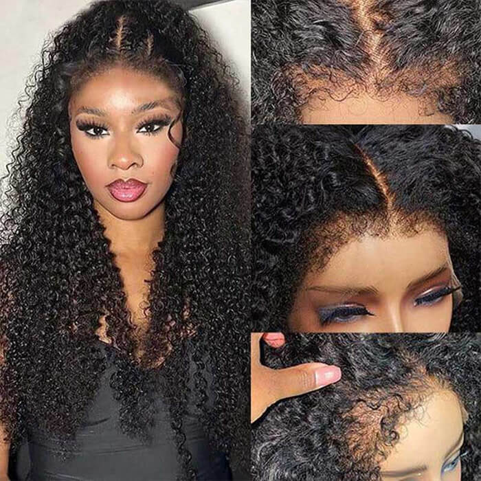 4C Edges Hairline Wig Transparent 13x4 HD Lace Pre-Plucked Curly Human Hair Wig with Curly Baby Hair