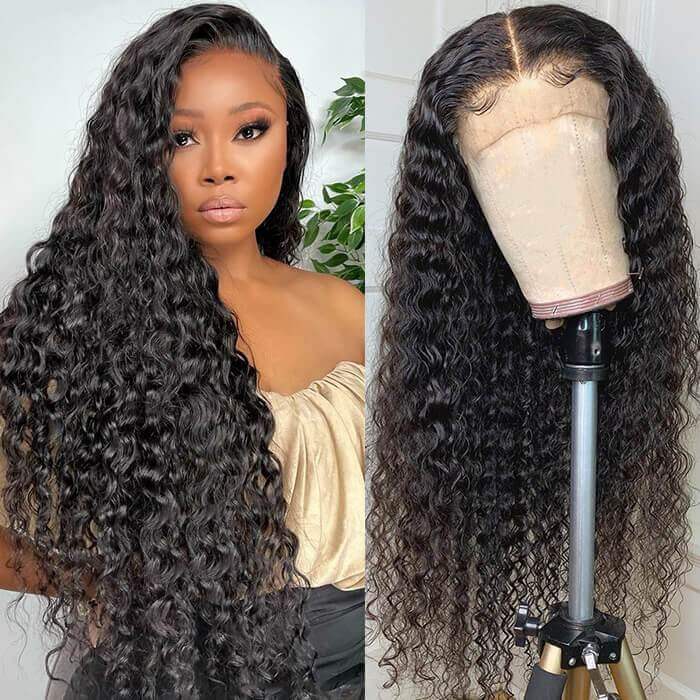 Deep Wave Human Hair 5x5 HD Transparent Lace Closure Wigs Glueless Brazilian Lace Wig For Women