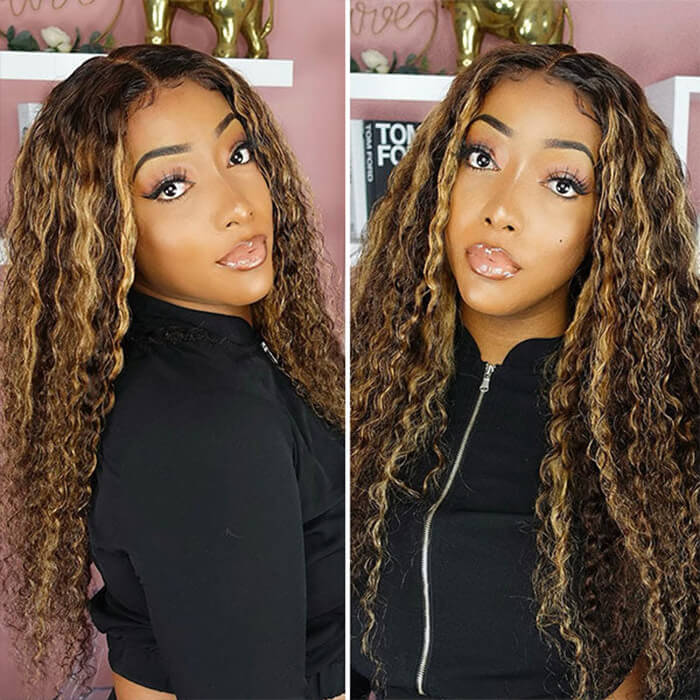 Highlight Deep Wave Ready & Go Glueless Wig 8*5 Pre Cut Lace Closure Wigs #P4/27 Color