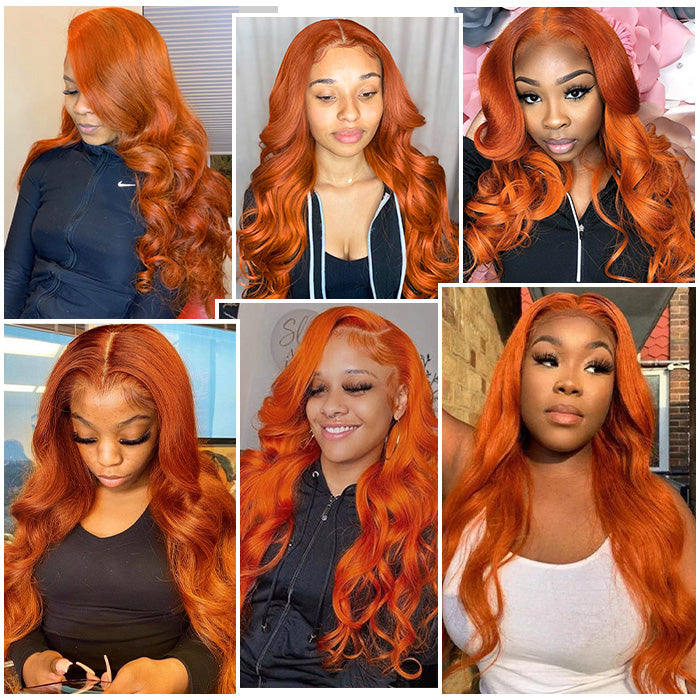 Ginger Color 13x4 HD Lace Front Wig Body Wave Colored Human Hair Wigs Pre Plucked Hairline