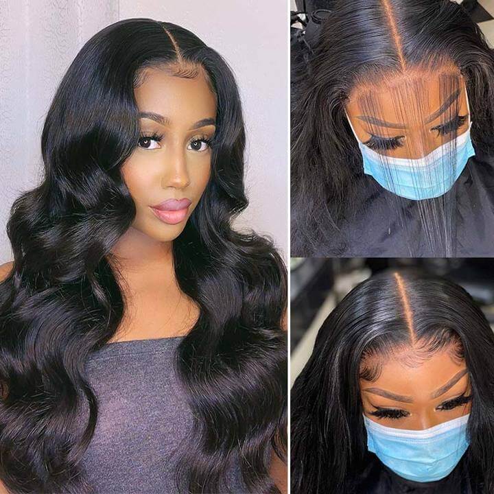 Body Wave 5x5 Invisible HD Lace Closure Wigs Pre Plucked Natural Black Human Hair Wigs For Women