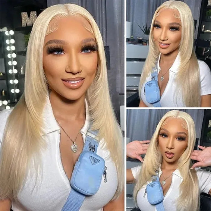 Layered Cut 613 Blonde Pre Plucked Glueless Straight 13x4 13x6 HD Transparent Lace Wigs