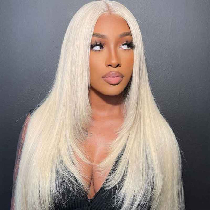 Layered Cut 613 Blonde Pre Plucked Glueless Straight 13x4 13x6 HD Transparent Lace Wigs