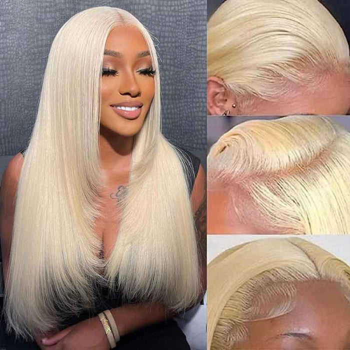 Layered Cut 613 Blonde Pre Plucked Glueless Straight 13x4 13x6 HD Transparent Lace Wigs