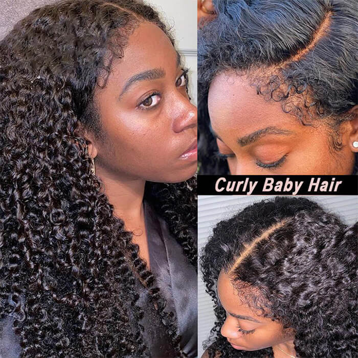 4C Curly Edges Hairline Glueless Curly Lace Front Human Hair Wig With Super Natural Hairline