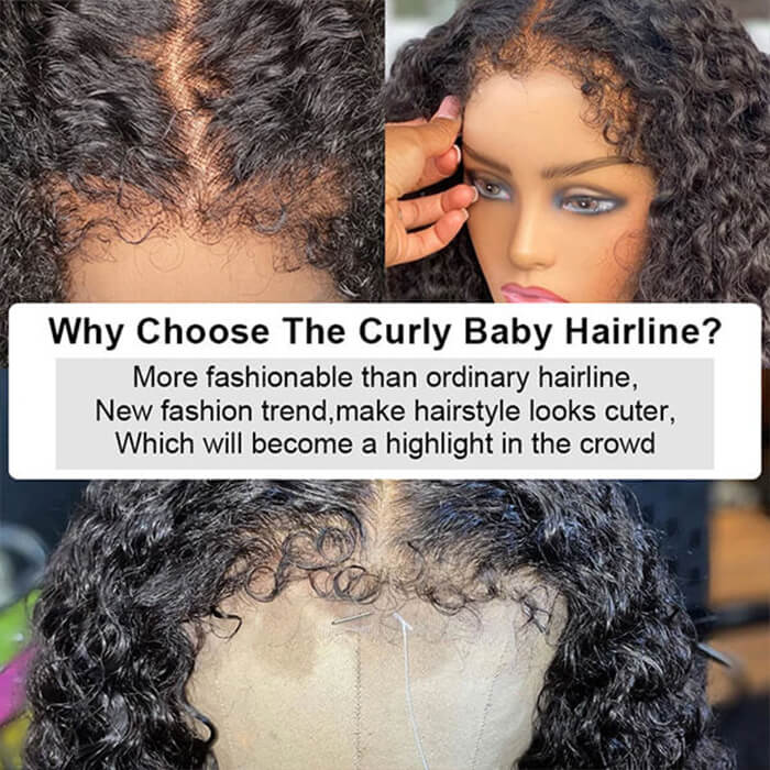 4C Edges Hairline Wig Transparent 13x4 HD Lace Pre-Plucked Curly Human Hair Wig with Curly Baby Hair