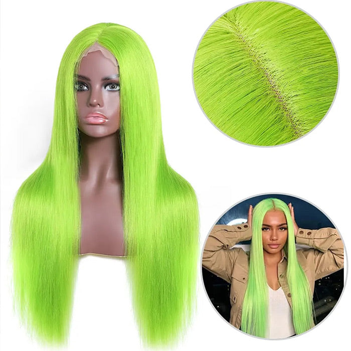 13X4 HD Lace Wigs Long Straight Hair Green Color Wigs for Fashion Women  with Natural Hairline