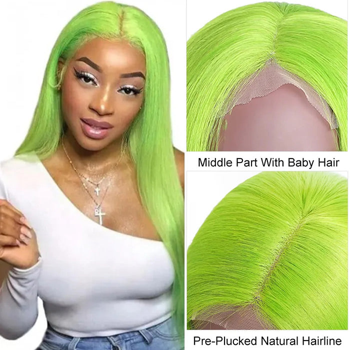 13X4 HD Lace Wigs Long Straight Hair Green Color Wigs for Fashion Women  with Natural Hairline