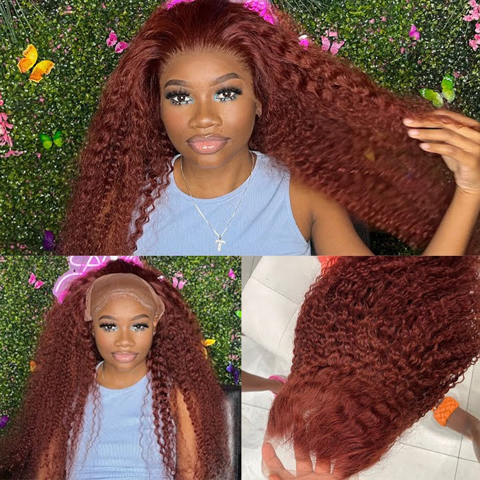 Curly Human Hair Wigs #33 Red Brown Auburn Colored Wig 13*4 5*5 HD Transparent Lace Front Wigs