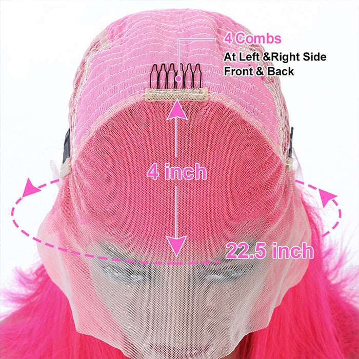 13x4 HD Lace Frontal  Human Hair Wigs Straight Pink Color Wig For Women Pre Plucked Bleached Knots